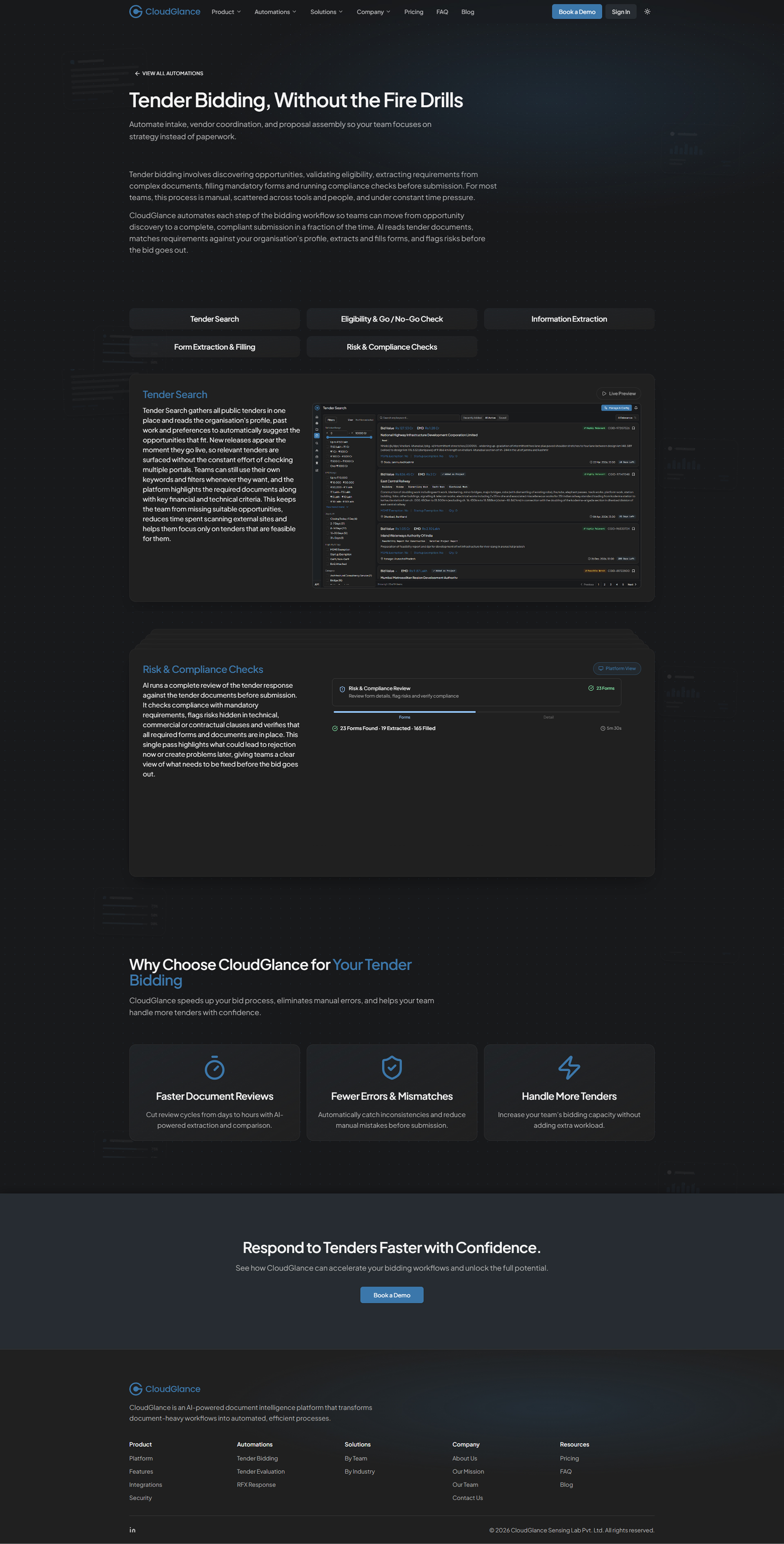 An automation detail page - the tertiary template with task cards