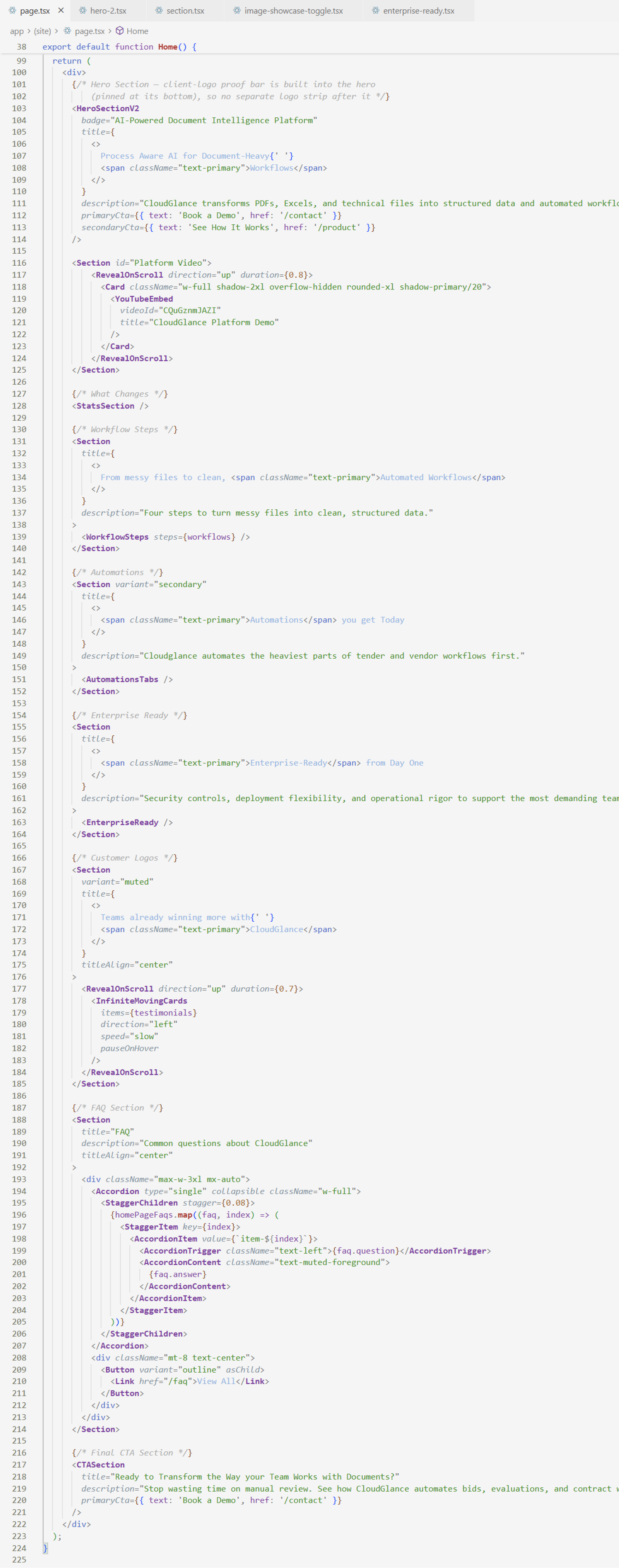 CloudGlance website component code