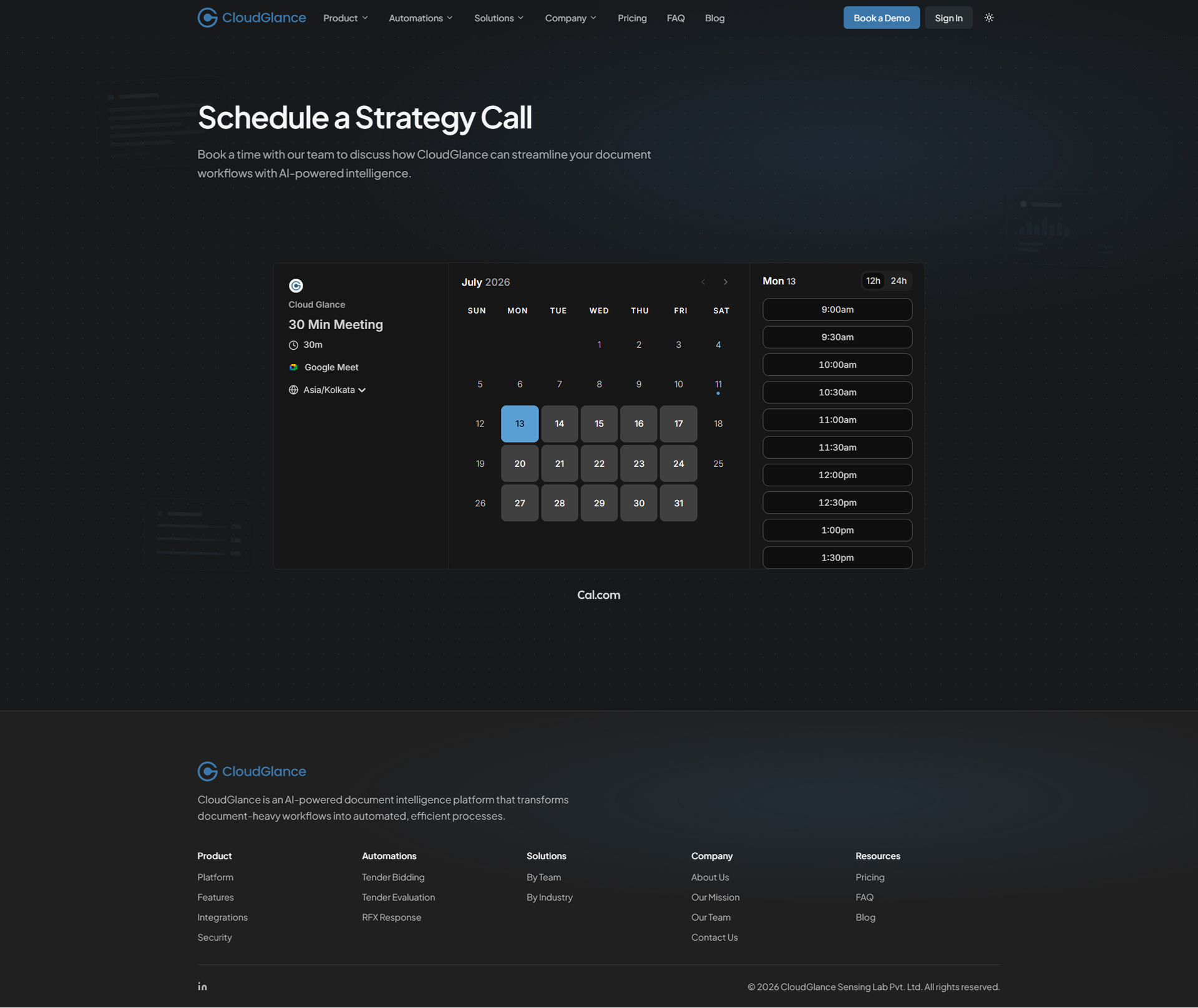 CloudGlance Contact page - full page