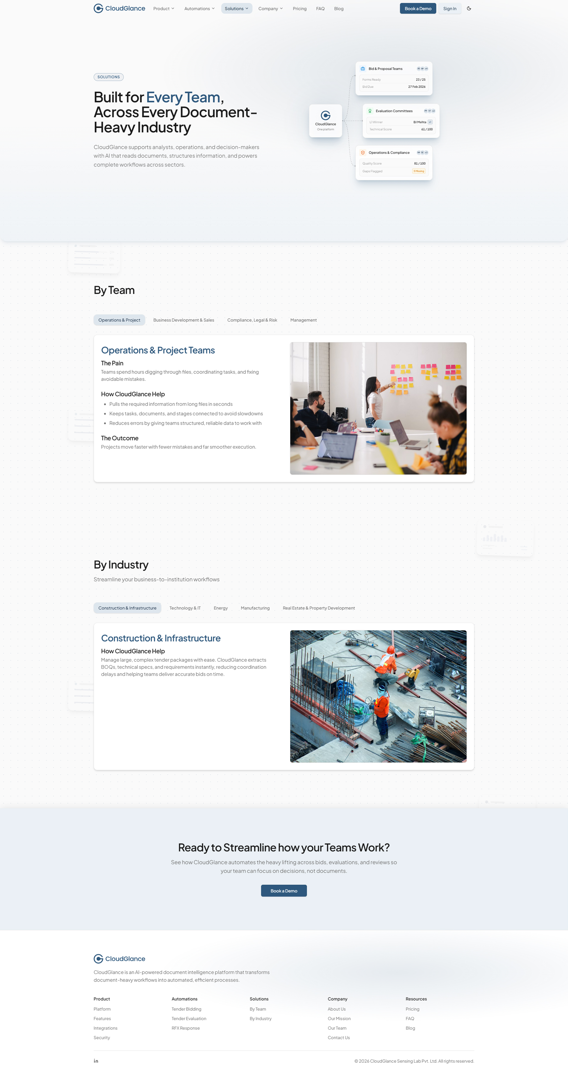 CloudGlance Solutions page - full page, top to bottom